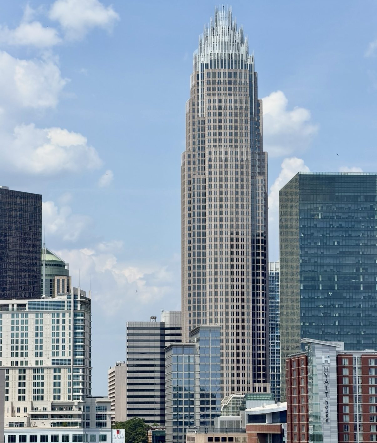 Crowned high-rise tower standing over the Charlotte business district